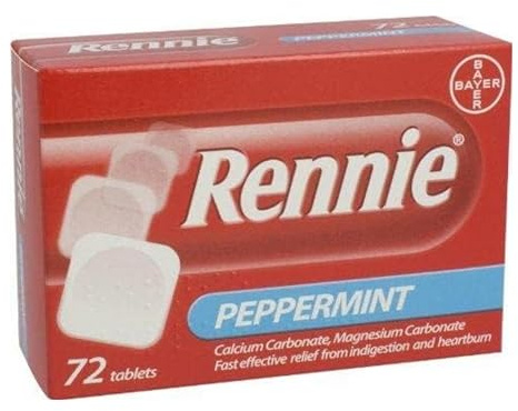 Rennie Tablets Peppermint 72 Pack - Fast Relief from Heartburn & Indigestion - Antacid Tablets for Acid Reflux & Stomach Discomfort - Peppermint Flavour - Effective & Convenient