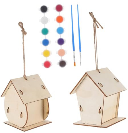 Milisten 2 Sets Vogelhaus-bausätze Für Jungen Und Mädchen Holz-bastelspielzeug Zum Bauen Und Malen