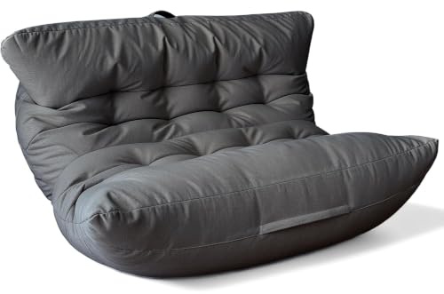 Aiire Pouf Poltrona Sacco di Design - Puff per Sedersi in Cotone con Imbottitura Inclusa - Bean Bag Chair per Salotto, Camera da Letto o Lettura - Pouffe Moderno XXL 2 Posti Grigio Scuro