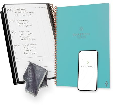 Rocketbook Fusion Planner Agenda Appunti Digitale Riutilizzabile, Formato Letter 21 cm x 29,7 cm, Verde Acqua - Calendario Mensile e Settimanale, To-Do List Giornaliera, Pagine a Righe e Puntinate