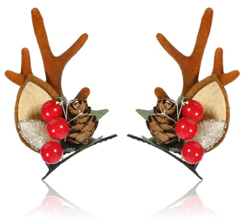 Forcina per capelli con corno di renna di Natale, bigiotteria alla moda di Natale, corno di cervo, coppia di forcine per il fai da te, accessorio per capelli con alce (taglia unica)