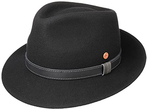 Mayser Denver Bogarthut Wollhut Fedora Outdoorhut Packable Lederband Made in EU Herren Sommer Winter schwarz 58 cm