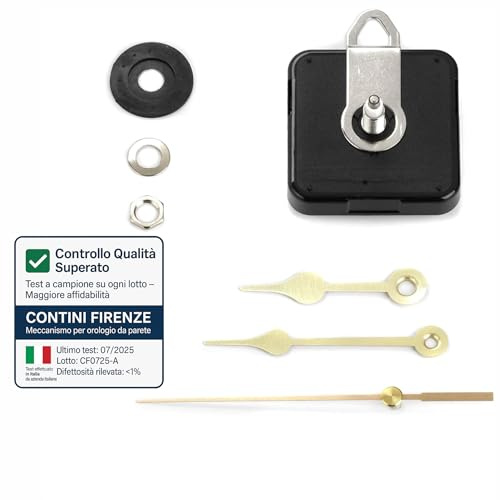 Clock-it Meccanismo Orologio Di Qualità, Silenzioso Con Rotazione Continua, Lancette Metallo Dorate, Canotto H 16mm / filettatura 10mm. Per orologio da parete. Azienda italiana specializzata.