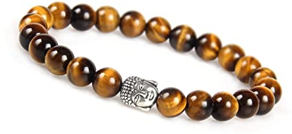 GD GOOD.designs Buddha Armband für Damen und Herren I Perlenarmband mit echten 8mm Tigerauge Perlen I Braunes Kugelarmband