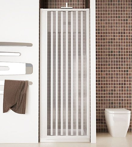 Cabine porte avant de douche, dimensions 80 cm, cabine soufflet ouverture latérale blanche.