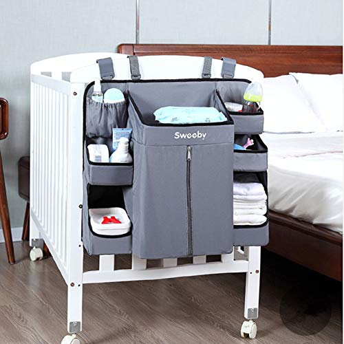 Sunzit Organisateur de Couche, Organiseur de change de chevet Organiseur Net bébé Chambre d'enfant Sac à suspendre sur Le Sac de Rangement pour Lit de Bébé - Gris