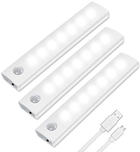Vicloon LED Sensor Licht, 3 StückWiederaufladbar Schranklicht mit Bewegungsmelder & Magnetstreifen, LED Schrankbeleuchtung für Küche, Kleiderschrank, Treppe, Schublade, Dachboden, Flur…