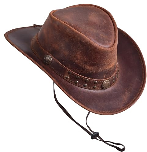 Shapeable Outback hat Style Leather Cowboy Old Style hat for Men and Women Western Wide Brim Vintage