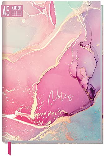 Notizbuch A5 kariert Silky Pink von Trendstuff by Häfft - 124 Seiten, 62 Blatt - ideal als Tagebuch, Journal, Ideenbuch, Schreibheft - nachhaltig & klimafreundlich