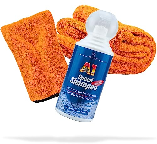 detailmate Auto Wasch- und Trockenset: Dr. Wack A1 Speed Shampoo - Autoshampoo 500ml + Mikrofaser Präzisionshandschuh Orange + Nuke Guys Gamma Dryer XXL für die optimale Handwäsche