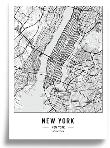 Cool Factory Lot de 2 posters de plan de la ville A3 noir et blanc | Papier de 250 g | Images pour salon et chambre à coucher | Très nombreux motifs urbains | Idée cadeau idéale | Sans cadre | Poster