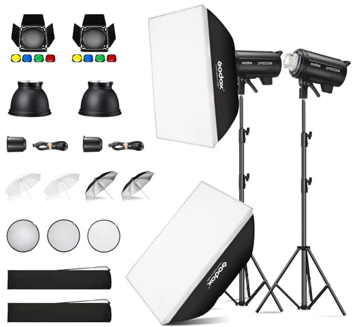 Godox 2*DP600III-V Studio Flash Strobe Light Kit, 600Ws Studio Flash Bowens Mount Built-in 2.4G Wireless System, con nido d'ape, Softbox,Supporto per la luce,compatibile per la Flashligh