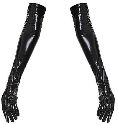 YUDATPG Guanti lunghi da donna in PU-cuoio, pelle artificiale elastica per costume quotidiano, festa in stile opera, sera, guanti a gomito increspato, cosplay, matrimonio, Nero , XL