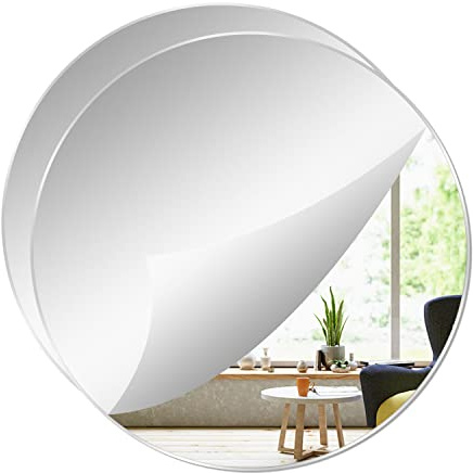 YXYAOLEE Paquete de 2 Espejos Redondos de Acrílico Autoadhesivos - Panel Sin Vidrio Para Pared - Decoración de Hogar, Sala de Estar, Dormitorio (24 * 24 cm)