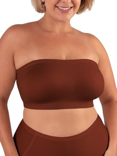 SHAPERMINT Strapless Bra, Wireless Non-Slip Bandeau, Convertible Straps, Molded Strapless Bras for Women S to Large Breasts Chocolate