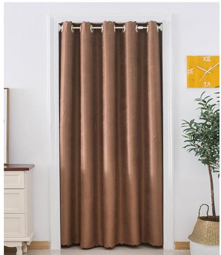 Odot Color Sólido Cortina de Puerta Opaca, Cortinas Opacas Termicas Aislantes Cortina de Privacidad con Ojales Cortinas Dormitorio para Sala de Estar Comedor Cocina (120x150cm,Marrón)