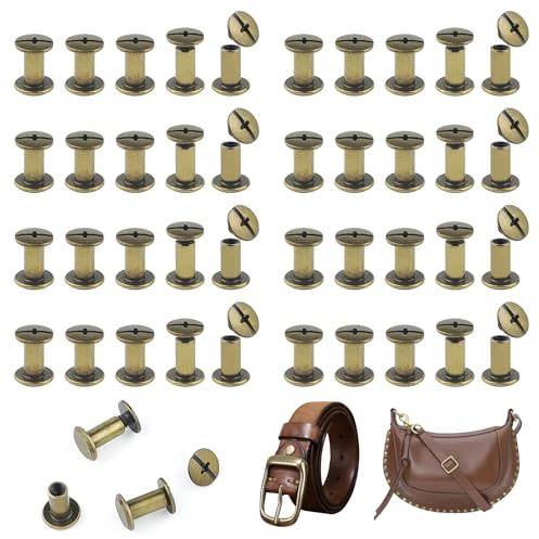 JJWNMLL 80 Sets Chicago Screw Posts M5*10mm, Rivet Binding Screws Bronze | Metal Chicago Rivet Replacement Repair for Bags, Collar, Harness, Luggage, Purse, Dog Lead, Backpack, Belt
