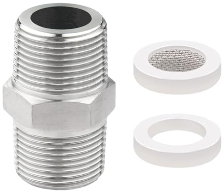 WestCH Adaptador de manguera de ducha de 1/2 pulgadas, acero inoxidable, doble nippel, conector de manguera de ducha, adaptador de extensión de rosca con 1 pieza de filtro para fregadero, elemento de