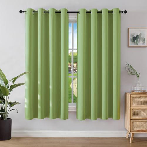 Joydeco Blackout Curtains for Bedroom 55 x 68 Inch, Eyelet Thermal Insulated Energy-saving Drapes for Room Darkening Light Filtering, Long Window Treatments 68 Inch Drop, 2 Panels - Green
