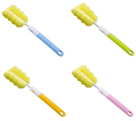 Hoshisea 4 Piezas Cepillo para Botellas, Cepillo para Lavar Botellas, Cepillo para Limpiar Botellas de Esponja, Cepillo para Limpiar Botellas, para Tazas y Hervidores (Naranja, Azul, Verde, Rosa)
