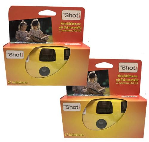 2X 1A Photo PORST Einwegkamera/Hochzeitskamera/Partykamera Edition Topshot in rot/orange (27 Fotos, mit Blitz und Batterien, 2er Pack)