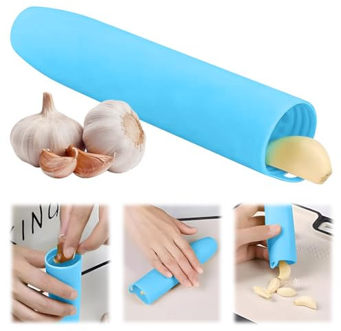 Sbuccia aglio in silicone, strumento per sbucciare aglio e aglio, inodore, facile da arrotolare, utile gadget da cucina (blu)