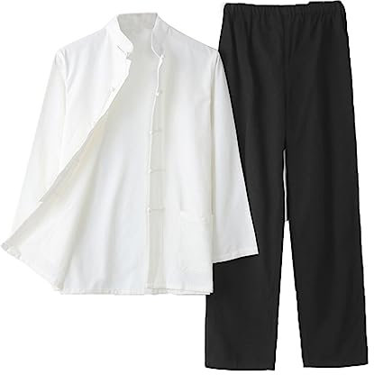 Chinesische Kleidung Tang-Anzug aus reiner Baumwolle, bequemer Kampfsportanzug for Herren, traditionelle Kleidung, atmungsaktive Kung-Fu-Uniformen, Tai-Chi-Kleidung, langärmliges Hemd und Hose(Black,3
