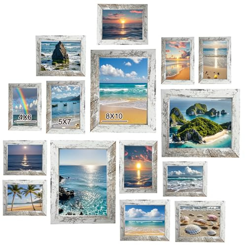 Cuports 15 pack Picture Frames Gallery Wall Frame Set Wall Art Decor for Home Decoration,Hanging or Tabletop Display,Include Multi-Size with Three 8x10, six 5x7, six4x6