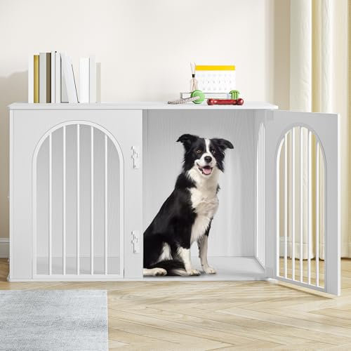 Hzuaneri Hundekäfig Möbel, 108 cm Hundebox für Zuhause, 3 Türen, Bogentür, Moderne Hundebox Indoor für Hunde, Beistelltisch, Hundekäfig Hochbelastbar, 108 x 64 x 76 cm, Weiß DFC86013W