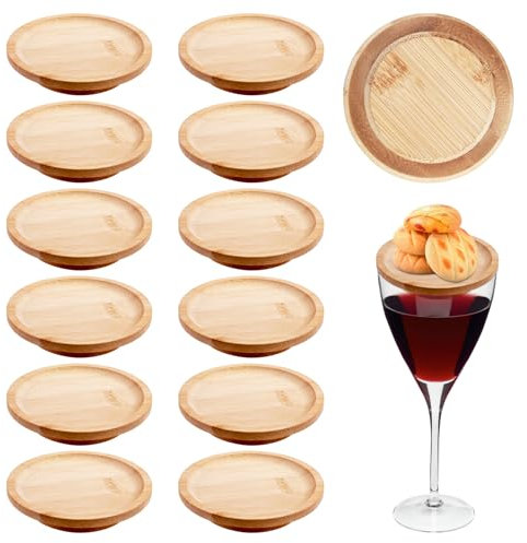 Sporgo 12 piezas de decoración de cristal de vino de madera para decoración de copas de vino, posavasos, copas de vino, accesorio para aperitivos, decoración para postres, aperitivos, frutas, frutos