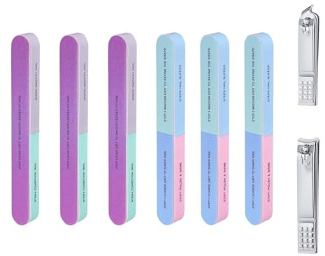 LINTRA 6 Piezas Limas Uñas, 18 cm Lima Uñas Profesional, Taco Pulidor Uñas Multifuncional con Cortauñas para Salones de Manicura, Hogares y Centros de Belleza