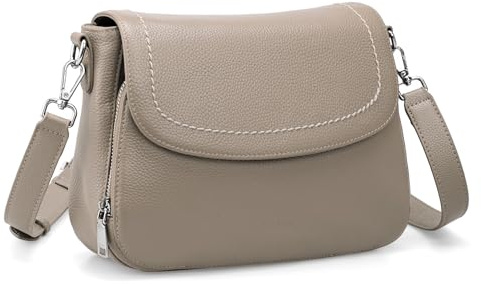 befen Echtleder Umhängetasche Damen Mittelgroß, RFID-Blockierung Handtasche Leder Crossbody Bag Schultertaschen für Frauen Saddle Bag mit integrierter Brieftasche, Grau