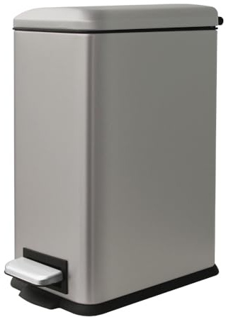 JM ·YIPENG 10L Bathroom Bin, Small Kitchen Bins with Soft Close Lid,Small Pedal Bin with Removable Inner Bucket 10L Slim Bin for Home,Bathroom,Kitchen,Bedroom,and Office,Grey