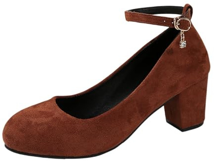 Pumps för kvinnor med blockklack eleganta ballerinaskor med remmar bekväma Dirndl-skor med mellanhäl