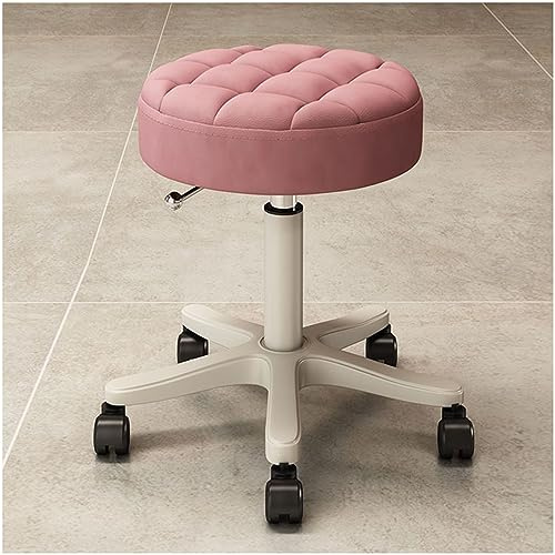 Taburete rodante de piel sintética ajustable en altura con ruedas silenciosas, diseño giratorio para uso en salón y tatuajes, cojines gruesos, elegante color gris, máxima comodidad y movilidad