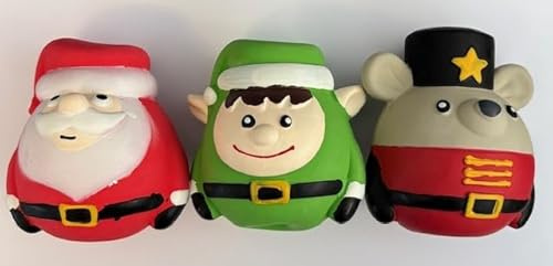 Surrey Feed Christmas Dog Toys Latex Squeaky Balls Pk3 - (Santa/Elf/Nutcracker Mouse)
