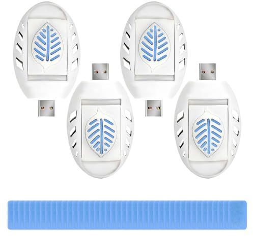 KQWVZ myggkontakter, 4 st bärbara USB elektriskt myggskydd dödare, elektriskt myggskydd uttag med 120 st myggskydd, för flugor myggor malar kök