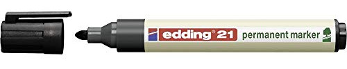 edding 21 EcoLine permanent marker - black - 1 pen - round nib 1.5-3 mm - waterproof, quick-drying, smear-proof pens - for cardboard, plastic, glass, wood, metal and fabric - refillable
