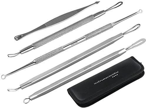 InstrumenteNrw Hautpflege-Tool Set - Komedonenquetscher Mitesser Entferner Pickel Entferner 5-Teilig aus Edelstahl mit Etui