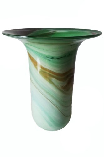 Jarrón de cristal colourado para flores, florero de vidrio de cristal soplado con la boca, en tonos verde, beige, blanco con grande apertura altura circa 20 cm, disenado y fabricado por la Oberstdorfer Glashütte