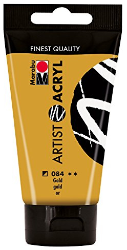 Marabu 12200002084 - Artist Acryl gold 75 ml, feine Acrylfarbe in Künstlerqualität, auf Wasserbasis, pastose Konsistenz, hoch pigmentiert, sehr gute Brillanz und Deckkraft