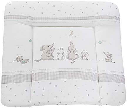 roba Wickelauflage Sternenzauber - Wickelunterlage abwischbar 85 x 75 cm - Wickeltischauflage PU-beschichtet - Sterne Motiv - Weiß / Hellgrau