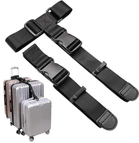 Vigorport Cinghie con connettore per bagagli, cintura per valigie, clip per bagagli, multi regolabile da 3,8 cm, accessori da viaggio per impilare borse da trasporto, confezione da 2