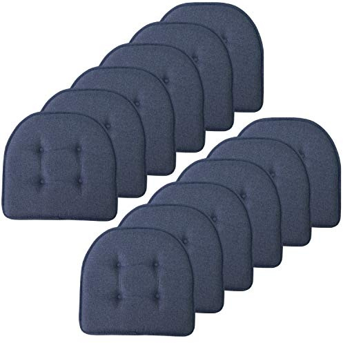 Sweet Home Collection Chair Cushion Memory Foam Pads Tufted Slip Non Skid Rubber Back U-Shaped 17 x 16 Seat Cover, 12 Count (Pack of 1), Denim Blue