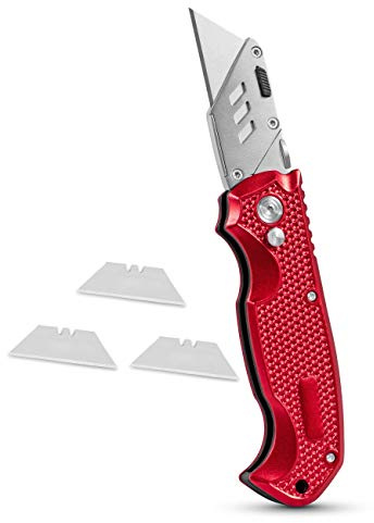 BIRDROCK HOME Utility Knife Set - Retractable Box Cutter with Heavy Duty Razor Blade - Professional Cutting Tool for Cardboard, Package, Warehouse, Office, Construction - 3 Extra Blades Refill - Red