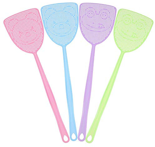 Fly Swat, 4 Pack Fly Swatter Insect Mosquito Wasp Pest Control with Long Handle Assorted Colors Heavy Duty, Multi Pack Strong Plastic Manual Swatters