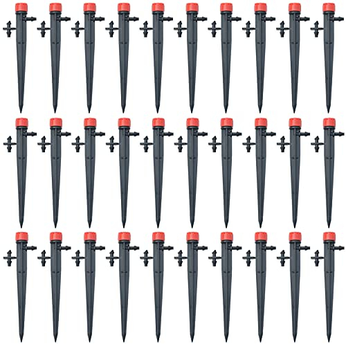 Gocciolatori regolabili a 360 gradi con connettore spinato per tubo da 4/7 mm flusso d'acqua paletti sistema di gocciolamento emettitore goccia confezione da 30 (rosso)