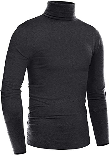 Timuspo Polotröja herr slim fit ståkrage tröja enfärgad fritid tröjor turtleneck stickad tröja finstickad långärmad tröja vardag styrka, djupgrå, XXL