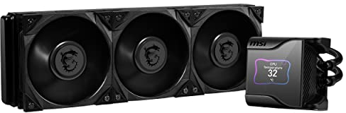 MSI MEG CORELIQUID S360 AIO CPU-Wasserkühlung, 2.4 Zoll IPS Display, 7th Gen Asetek Pumpe, VRM Lüfter, 3x Silent Gale P12 , verdampfungssichere Schläuche, MSI Center, AMD & Intel Kompatibel
