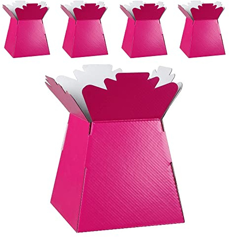 Flower Bouquet Boxes Florist Packaging Gift Craft Box Vase – Holder for Flowers, Bouquets, Plants, Sweets – Decoration for Wedding, Birthday, Anniversary, Floral Arrangement – Pack of 5 – Fuchsia